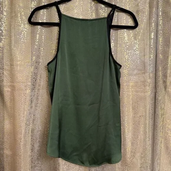 Express Olive Green Satin Black Lace Tank Top Camisole Small - Picture 2 of 8